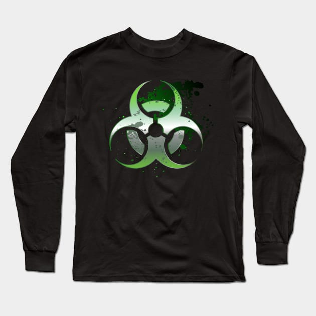 Biohazard symbol on a dark background Long Sleeve T-Shirt by Blackmoon9